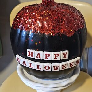 Black and Red Glitter Halloween Pumpkin Decoration
